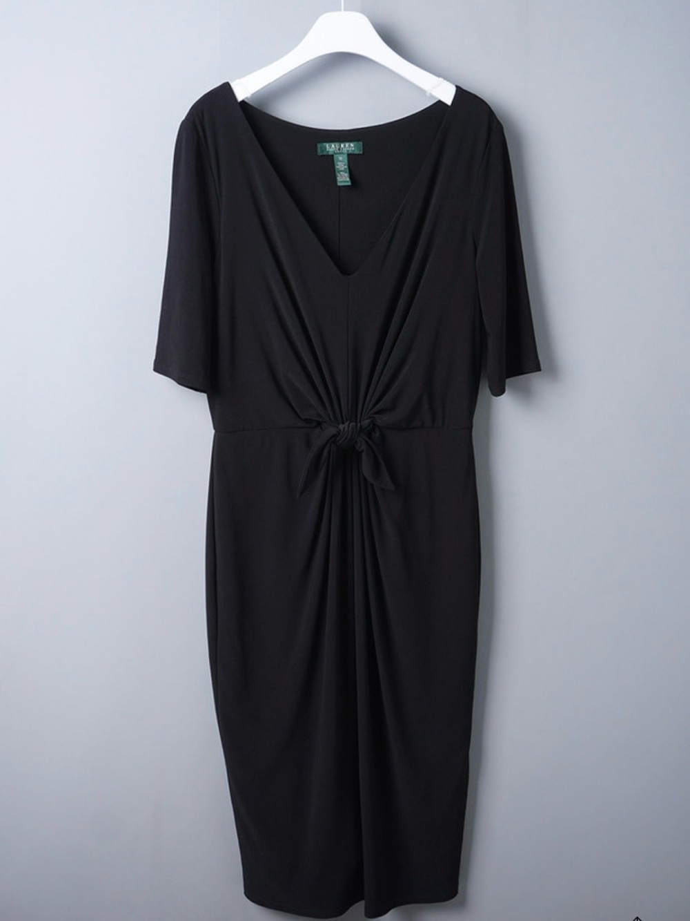 NWT Lauren Ralph Lauren Black Knot-Waist V-Neck Midi Dress
